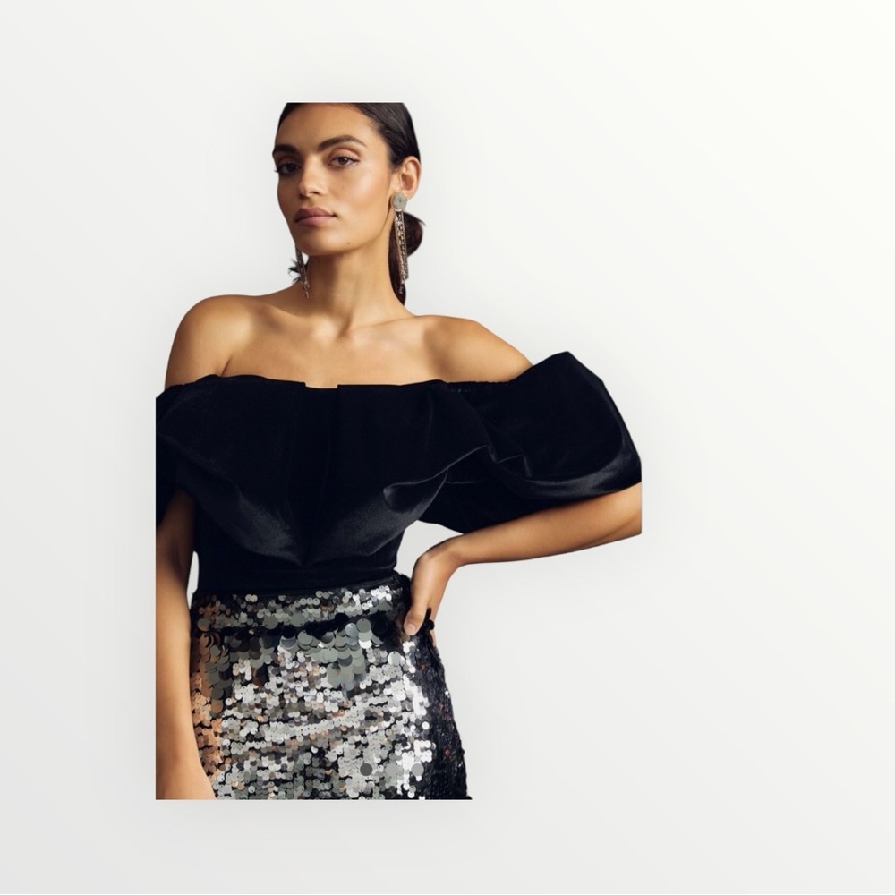 Hutch Velvet Black Off-Shoulder Top